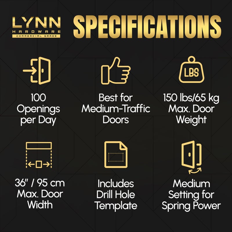 LYNN HARDWARE Medium Duty Automatic Door Closer (Dark Bronze) - Highly Durable Cast Aluminum, Commercial or Home Use, Adjustable Speed Controls, 3 Mounting Options, 3 Hour Fire Rated (DC6003 Model) - Image 3
